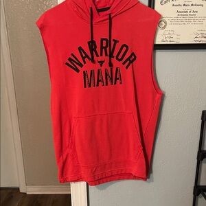 Redish Orange Sleeveless Hoodie with Warrior Mana Print